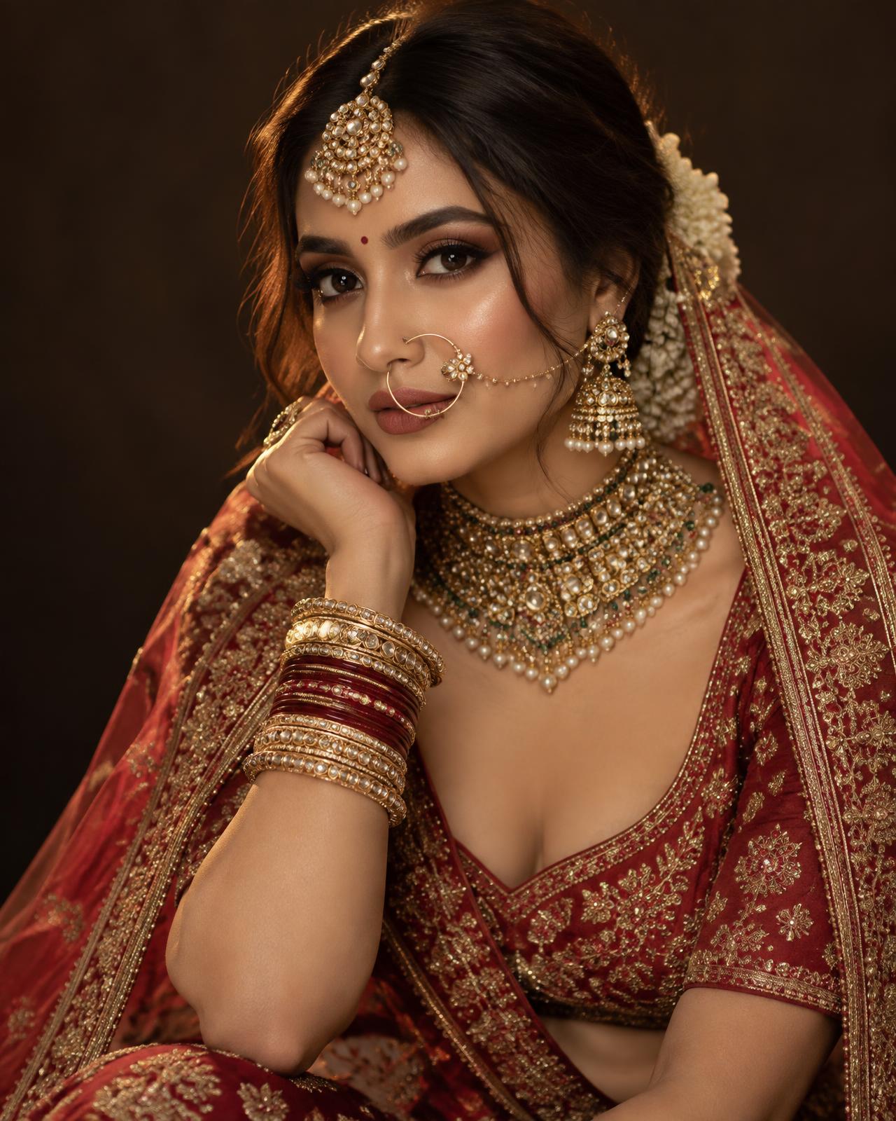 Traditional bridal makeup and jewellery setting